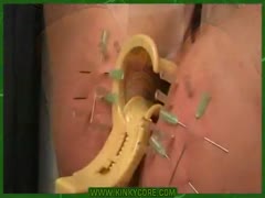 Scat whore in stockings got her pussy wrecked with needles